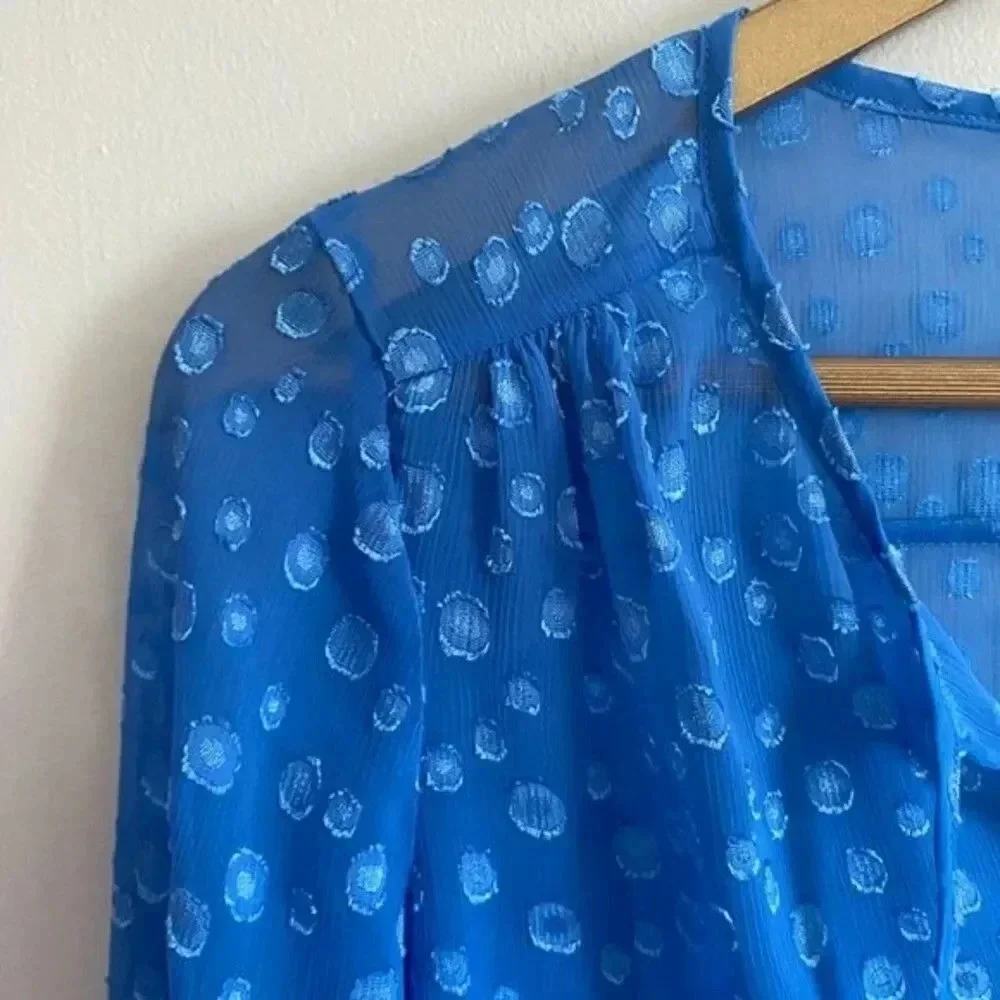 J. Crew Blue Polka Dot Sheer Blouse - Picture 7 of 10